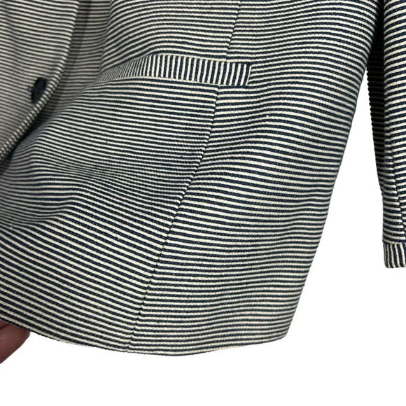 TALBOTS The Jackie Fit Navy/Linen Striped Button Down 4 button Blazer Size 12 - Picture 3 of 10